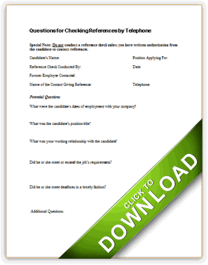 Telephone Reference Checking Form